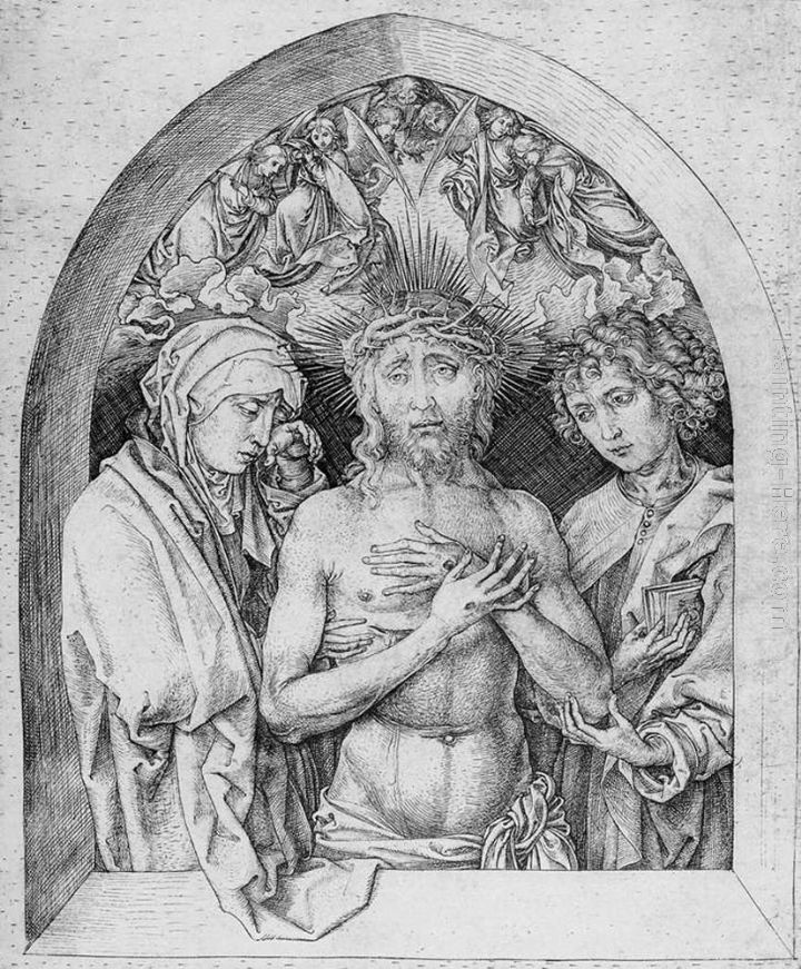 The Man of Sorrows with the Virgin Mary and St John the Evangelist painting - Martin Schongauer The Man of Sorrows with the Virgin Mary and St John the Evangelist art painting